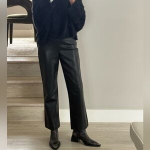Black Wilfred, faux leather pants, by Aritzia. Left side closed zipper.